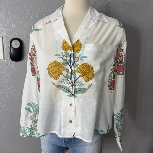 Edit Jason Wu Floral Notch Collar Button-Up Shirt, S Petite - Picture 1 of 4